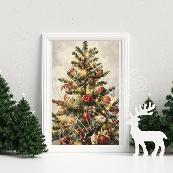 Beautiful Vintage Look Christmas Tree 11x17 Art Print - Picture 1 of 3